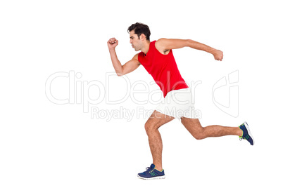 Male athlete running on white background