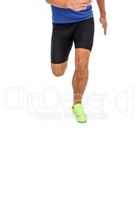 Athlete feet running on white background