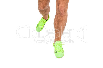 Athlete feet running on white background