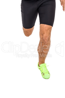 Athlete feet running on white background