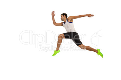 Male athlete running on white background