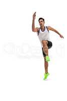 Male athlete running on white background