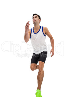 Male athlete running on white background