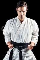 Portrait of fighter performing karate stance