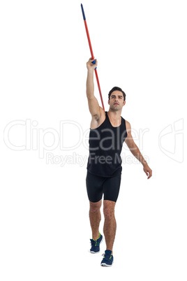 Male athlete preparing to throw javelin