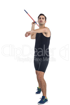 Male athlete preparing to throw javelin