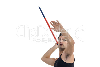 Male athlete preparing to throw javelin