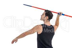 Male athlete preparing to throw javelin