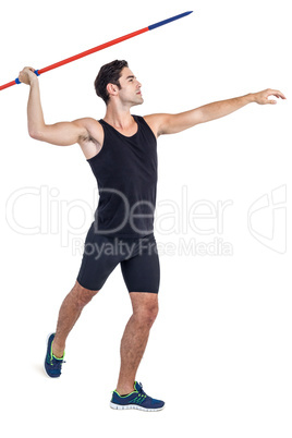 Male athlete preparing to throw javelin