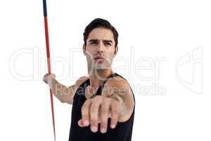 Male athlete preparing to throw javelin