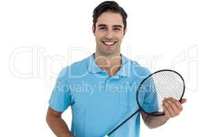 Portrait of badminton player holding badminton racket