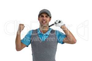 Portrait of golf player posing after victory