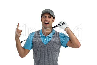 Portrait of golf player posing after victory