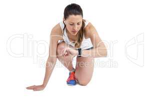 Athlete woman in ready to run position
