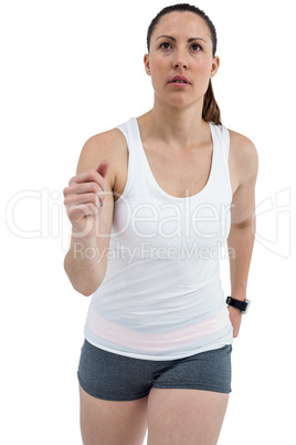 Athlete woman running on white background