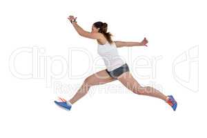Athlete woman running on white background
