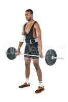 Bodybuilder lifting heavy barbell weights