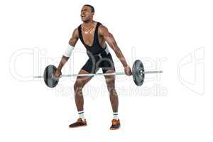 Bodybuilder lifting heavy barbell weights