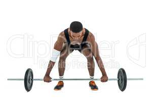 Bodybuilder lifting heavy barbell weights