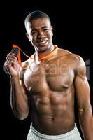 Fighter holding gold medal