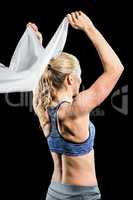 Athlete posing with flag