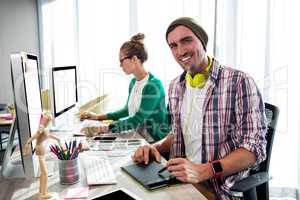 Coworkers on computer