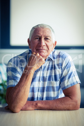 Portrait of senior man sitting in living room