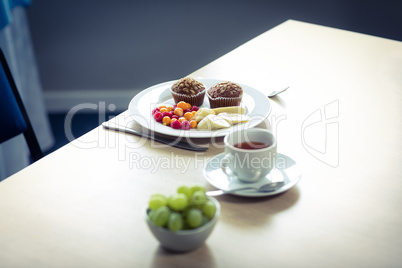 Breakfast on a table in a wide angle
