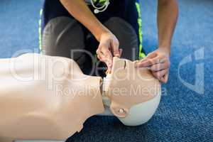 Paramedic during cardiopulmonary resuscitation training