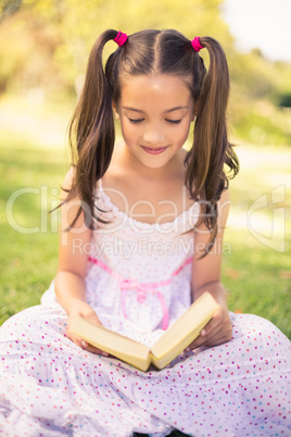 Young girl reading book in park