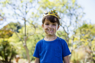 Boy wearing a crown smiling at camera