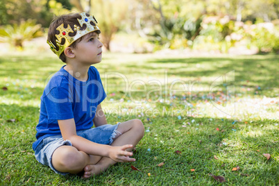 Young boy sitting in park