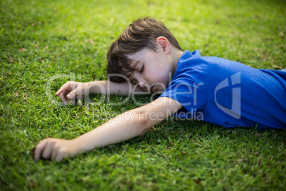 Young boy sleeping in park