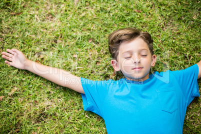 Young boy sleeping in park