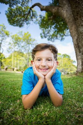 Smiling young boy lying on grass