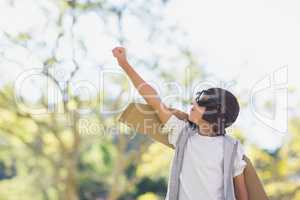 Boy pretending to be an aviation pilot