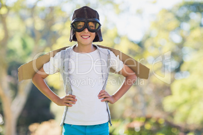 Boy pretending to be an aviation pilot