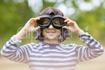 Boy pretending to be an aviation pilot