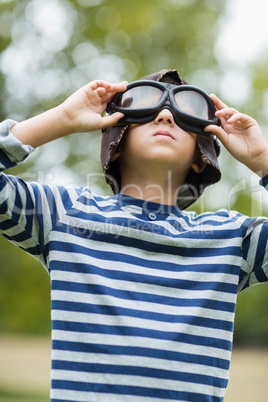 Boy pretending to be an aviation pilot