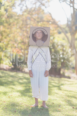 Boy pretending to be an astronaut