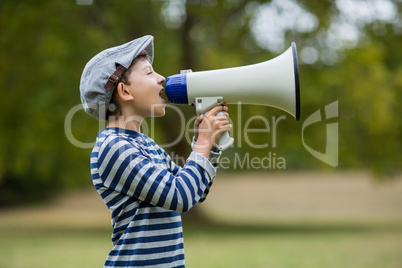 Boy speaking on megaphone