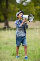 Boy speaking on megaphone