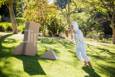 Boy pretending to be an astronaut