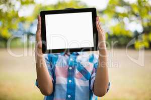 Girl showing digital tablet