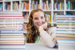 Portrait of smiling school teacher in library