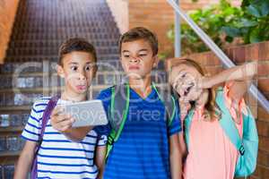 School kids taking selfie from mobile phone