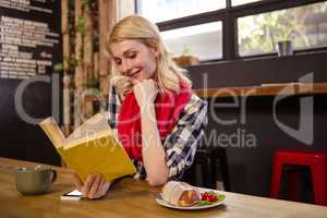 Pretty customer reading a book