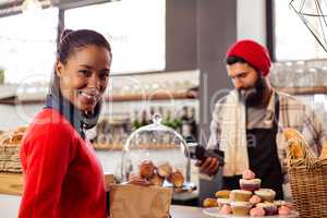 Seller taking payment with bank card reader