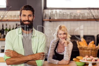 Portrait of two casual waiters