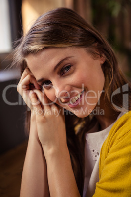 Smiling casual woman alone